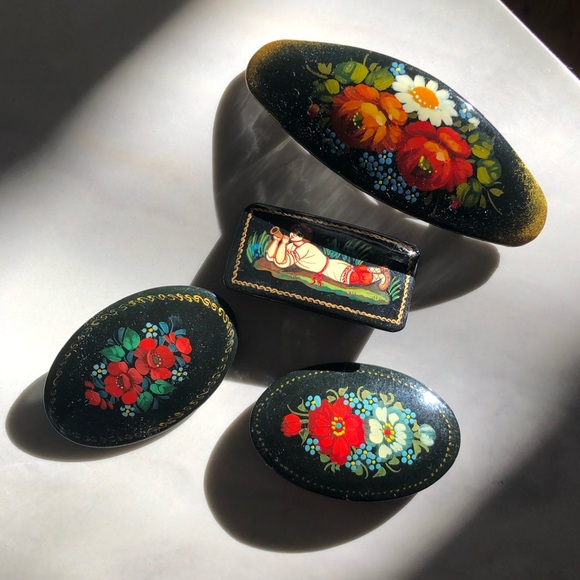 Vintage Jewelry - Russian Lacquerware Accessory Bundle